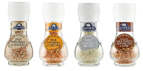 Zeus Party Set di 4 Tipi di Sale La Drogheria 1880 Linea Macinelli - Sale Marino, Sale Grigio, con Curcuma e con Zenzero
