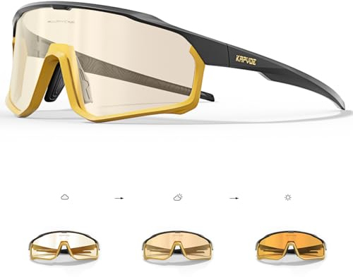 KAPVOE Fahrradbrille Selbsttönend Sportbrille Herren Damen Sonnenbrille Mountain Bike Brille MTB Klar Radbrille Rennrad Baseball Radsport Golf