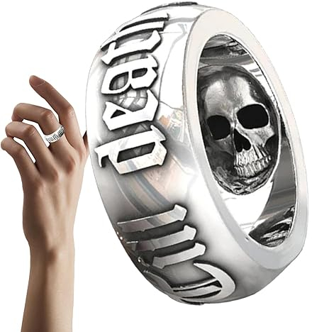 Tsuchiya Herren Totenkopfringe, Gotische Totenkopfringe, Silberner Alphabet-Hochzeits-Ewigkeitsring für Damen und Herren, Gothic-Schmuck aus reinem Zinn