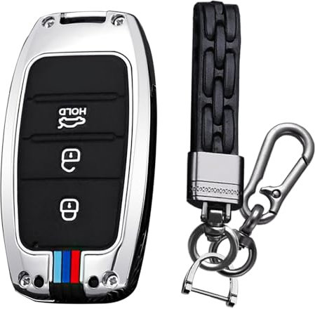 KUNIO Keyless Coque de clé Convient pour Kia Sportage Rio NIRO Sorento Stonic Ceed 2 Picanto GT Line Picanto X-line Soul Protection Boîtier en métal Porte-clés 3 boutons A Argent