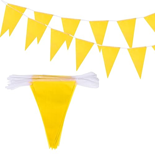 QUARKZMAN 2Stk 50 Füße Gelb Wimpel Banner Fahnen Schnur Dreieck Hängende Dreieck Wimpel Fahnen für Festtag Hochzeit Geburtstag Party Dekorationen