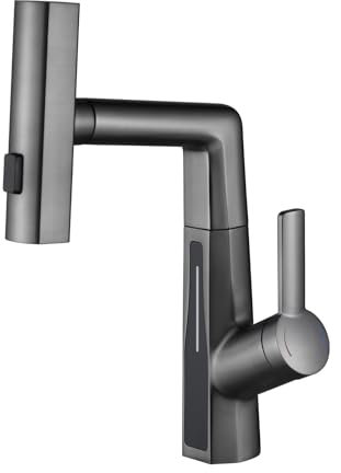 BEITH Robinet Lavabo Cascade, 3 Modes Moderne Mitigeur Lavabo avec Affichage Numérique LED, Tirable, Rotatif, Réglable en Hauteur, 59A Laiton Mitigeur de Salle de Bain, pour Salles de Bains, Hôtels