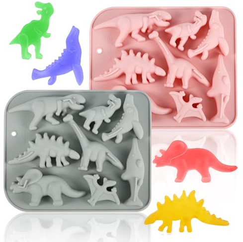 2 Stück Dino Backform Dinosaurier Silikonform, 8 Mulden 3D Dinosaurier Silikon Jelly Formen Backen Süßigkeiten Schokolade Kuchen Seife Gelee Form Dekoration für Kinder