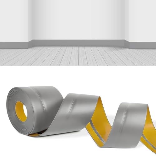 YushengTai Battiscopa,Grigio 18 M PVC Battiscopa Adesivo 50 x 20 mm, Battiscopa Cucina Adatto per Bagno, Cucina (Grigio)