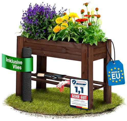 SCHWANFELD® 80x34x70cm Hochbeet Holz [Schutz vor Schädlingen] - inkl. praktischem Vlies - Hochbeete für Garten FSC® - Hochbeet mit Ablage (Wetterfest & Langlebig)