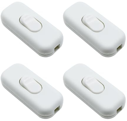 ZHIQIN 4 Pezzi Interruttore Torpedo Bianco Interruttore Bipolare 6A 250V ON/OFF Interruttore Lampada a Cavo in Linea per Piccoli Elettrodomestici,Lampada,Lampade da Scrivania