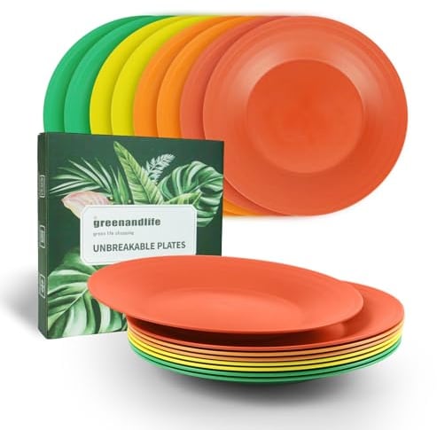 greenandlife Légères et incassables assiettes en - Passe au lave-vaisselle et au micro-ondes, sans BPA et saines pour les enfants, les tout-petits et les adultes (Orange -A)