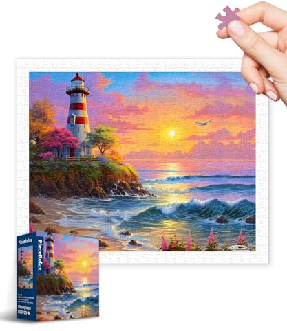 PieceRelax Puzzle 500 Teile für Erwachsene & Kinder ab 14 – Stewart - Lighthouse On Tropical Island [H3521], 37,8 x 30,8 cm, Herausforderung & Achtsamkeit für Ihre Me-Time