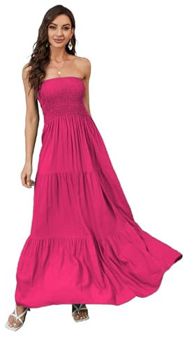 Daenery Robe longue sans bretelles pour femme Dos nu Robe d'été décontractée, Rose magenta, Taille XL