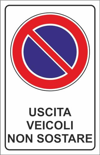 M-ITALY CARTELLO SEGNALETICO - uscita veicolo non sostare - Adesivo Extra Resistente, Pannello in Forex, Pannello In Alluminio (15x10, Adesivo)