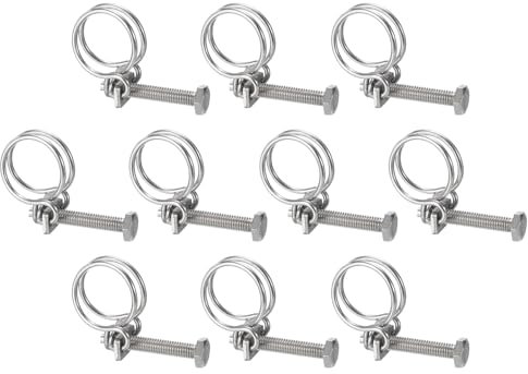 sourcing map 10Pcs Double Wire Hose Clamp, 25-29mm Adjustable Stainless Steel Wire Hose Clips with M8 Bolt for Dust Collection Hose, Pump Hose Pipe