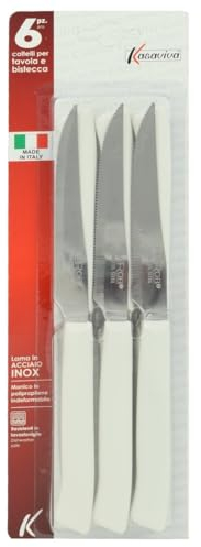 kasaviva Coltelli, Set 6pz per Tavola e Bistecca, Lama in Acciaio Inox e Manico Indeformabile (1, Bianco)