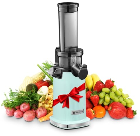 Entsafter AOBOSI-Mini slow juicer mit Rückwärts-Kau-Funktion-saftpresse elektrisch mit Bürste und 2 Tassen- Multifunktions obstpresse-elektrische Fruchtpresse. (45 MM,Grün)