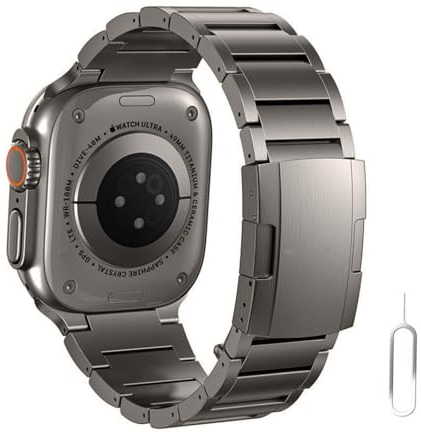 synsing Titan Ultra 2 ArmBand Kompatibel für Apple Watch Ultra 49mm 45mm 44mm 42mm 41mm 40mm 38mm, Titan Metall Armband Ersatz Kompatibel für iWatch SE Serie 9 8 7 6 5 4 3 2 1,Grau 38