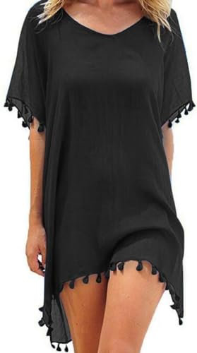 Hanaoops Robe de Plage pour Femmes Ete Bikini Cache-Maillots Mousseline Poncho de Plage Maillot de Bain Plage Bikini Cover Up Chic Loose Semi-Transparent Robe Couvrir Blouse Tunique pour Vancance