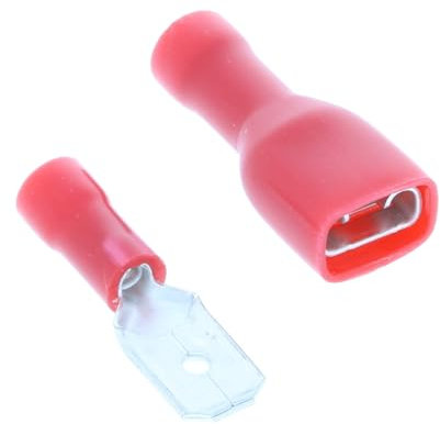 227s 100x 6.3mm Spade Connector Insulated Crimp Terminals for Electrical & Audio Wiring, Cables or Wire - 50x Female and 50 x Male (Red 6.3mm Spade Diameter (0.5 mm² to 1.5 mm²))