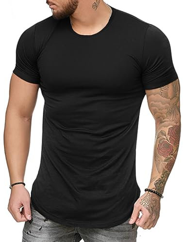 Mens T-Shirts Crew Neck Tee Shirts Cotton Muscle Fit T Shirt Casual Tops Black T Shirt Men M