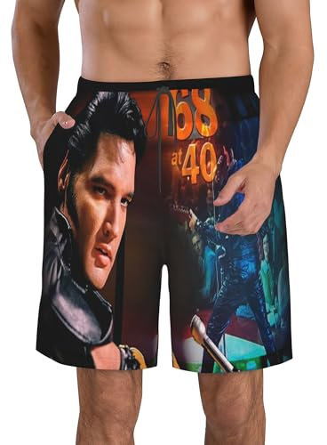 El*Vis Pre*Sley Herren-Badehose, schnell trocknend, Strand-Shorts, lässig, Laufen, Fitnessstudio, Shorts mit Taschen und Netzfutter, Schwarz, weiß, 56