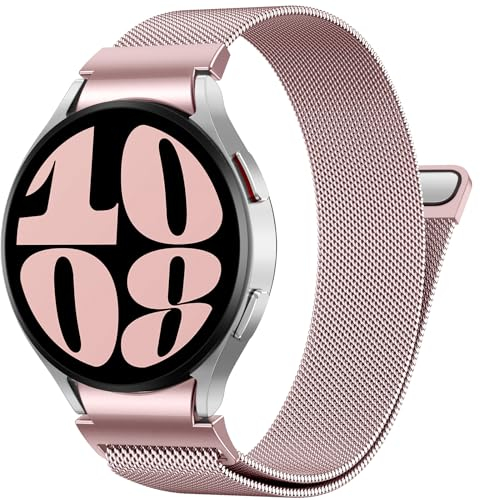 PIOWNN Metall Armband Kompatibel mit Samsung Galaxy Watch 7 6 5 4 Armband 44mm 40mm/Watch 6 Classic 47mm 43mm/Watch 5 Pro 45mm/Watch 4 Classic/FE, Ein-Klick-Verbindung Loop Magnetisches Band, Rosa