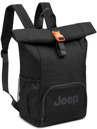 Jeep JS016D Rolltop Laptop Travel Backpack, Black