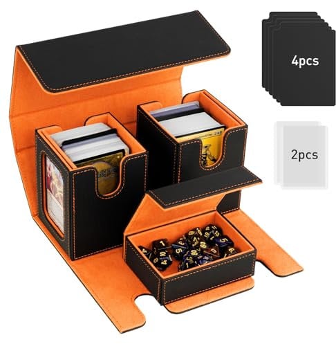 TiMOVO MTG Commander Deck Box for YuGiOh TCG CCG Magic Cards, Black+Orange