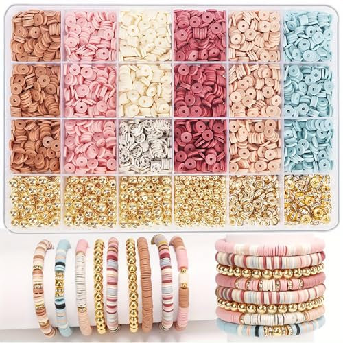 Pekifaves Perlen Set - 6mm Clay Perlen zum Auffdeln, Armbnder Selber Machen, Schmuckherstellung, Freundschaftsarmband