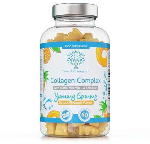Collagen Complex - 60 Natural Orange Flavour Chewable Yummy Gummies - One a Day 500mg Bovine Collagen, Biotin, Vitamin C, Selenium, Vits B6 and B12 – Healthy Skin and Hair for Men and Women – UK Made