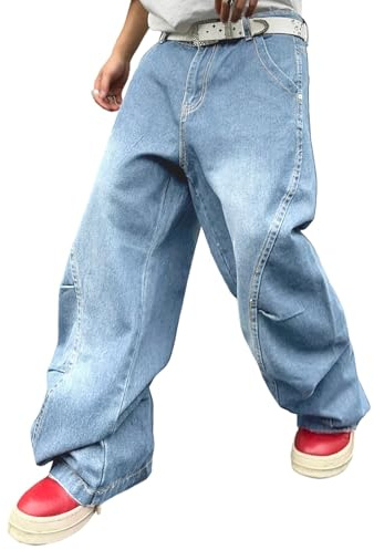 Zewool Mens Irregular Sutures Baggy Jeans Y2k Hip Hop Wide Leg Denim Pants Casual Fashion Trousers Streetwear