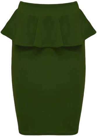 MBN Womens Ladies Celeb Peplum Frill Pencil Stretch Bodycon Midi Skirt Bottle Green Plus Size UK 26