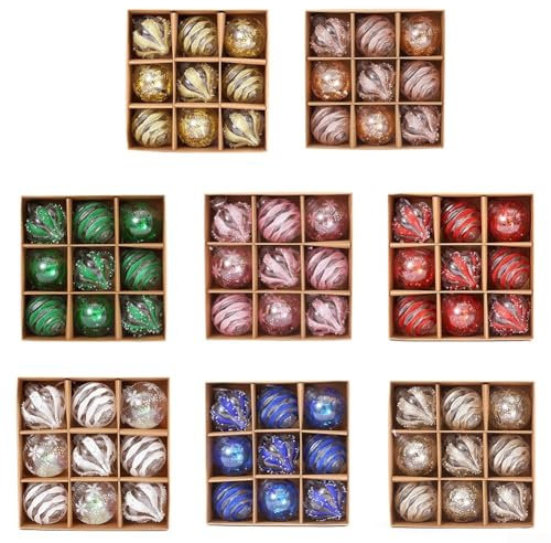 Set mit 9 dekorativen Kugeln zum Aufhängen, 8 cm, glitzernde Weihnachtsschmuck für festliche Dekoration (Roségold)