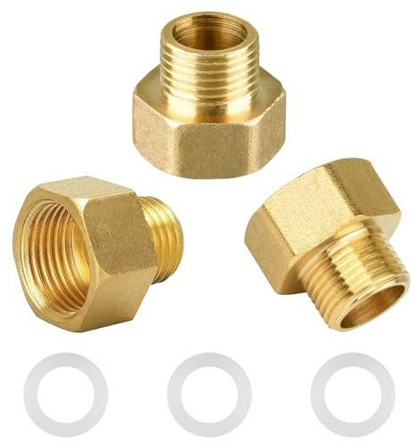 Forhandy 3 pezzi riduttori G1/2 a G3/4 in ottone AG/IG prolunga riduttore con guarnizione in gomma adattatore da 1/2 a 3/4 pollici cromato per manicotti ridotti per la conversione di giunti di tubi
