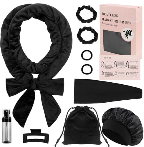 9PCS Boucle Sans Chaleur Bigoudis Cheveux Heatless Hair Curlers Velours Heatless Curling Rod N'abîme pas Cheveux avec Pince à Cheveux pour les Cheveux Longs et Moyens