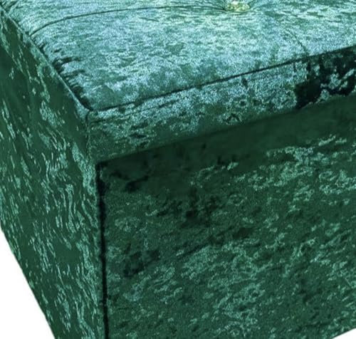 Rehmat Collection 1 Seat Crushed Velvet Ottoman Storage Cube Toy Box Chest With Diamanté Studded Lid - Foldable/Collapsable (Emerald Green)