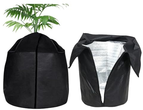 2 Stück Thermo Topfschutz Pflanzen Winter, Topfpflanzen Schutzbeutel Mit Reißverschluss Und Kordelzug, Frostschutz Winterschutz Topfschutzsack Für Pflanztöpfe Pflanzkübel (45cmx50cm,Schwarz)
