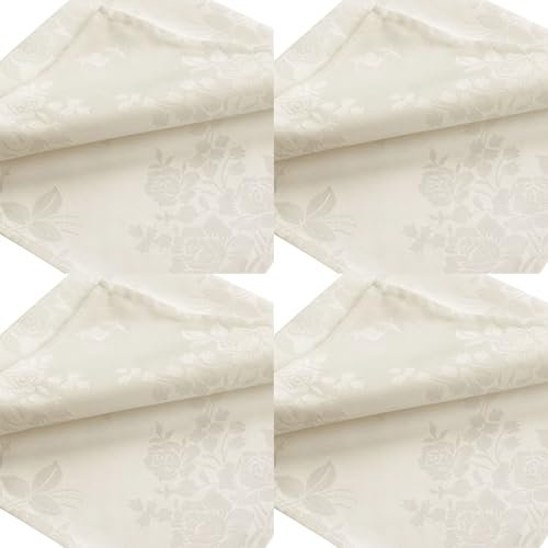 Jarsense 4 x Polyester-Baumwoll-Servietten, 45 x 45 cm, Stoffservietten mit Rosenmuster, geeignet für Hochzeit, Bankett, Abendessen, Weihnachten, Tischdekoration (Champagner)