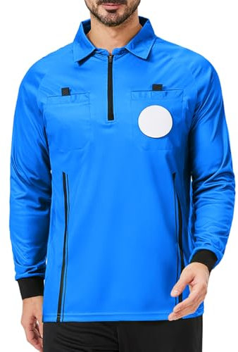 CUTIEHON Soccer Referee Jersey, Long Sleeve Official Pro Soccer Referee Shirt, Featuring a Badge Holder & Pockets, Blue, S