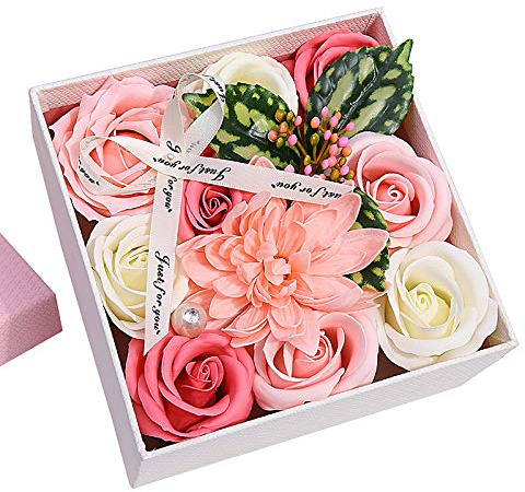 QUELIEN Künstliche Blumenseife, Geschenkset, romantische Rosenblätter für Valentinstag, Geburtstag, Muttertag und Hochzeit, Frauen, Exklusive Valentinstag Rosen Geschenkbox