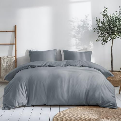 Dreamzie Bettwäsche Set 220x240 Mako Satin - Grau - Bettbezüge 220x240 cm mit 2 Kissenbezüge 80x80 cm - Oeko-Tex Zertifiziert - Bettwäsche 220x240 Baumwolle 3teilig