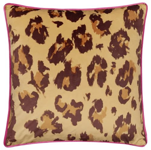 furn. True Leopard Piped Velvet Polyester Filled Cushion - Multicolour - 43x43cm