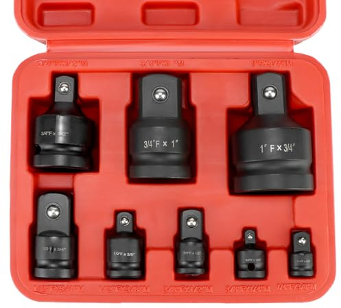 QWORK® 8 piezas juego de adaptadores de impacto, fabricados en acero al cromo molibdeno, adaptador para llave de impacto de 1/4 3/8 1/2 3/4