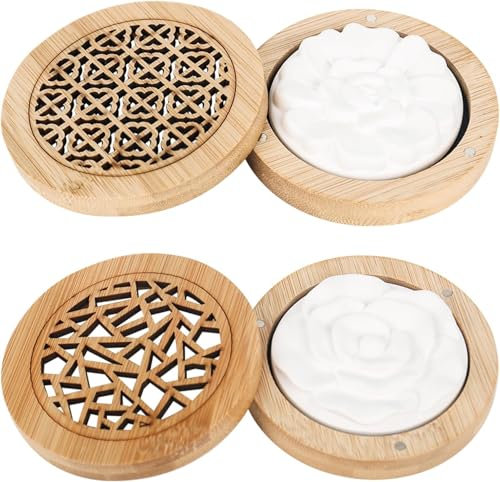 bssmmai Lot de 2 pierres parfumées pour huiles essentielles, diffuseur d'huiles essentielles avec boîte à encens en bois, diffuseur d'huiles essentielles, diffuseur d'arômes pour aromathérapie dans la