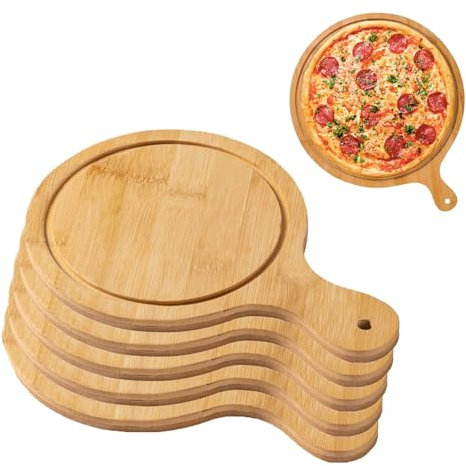 5 Planchettes à Pizza en Bois avec Poignée – Plateau de Service pour Charcuterie, Fromage, Découpe, Pain, Fruits et LégumesBrown,11inch