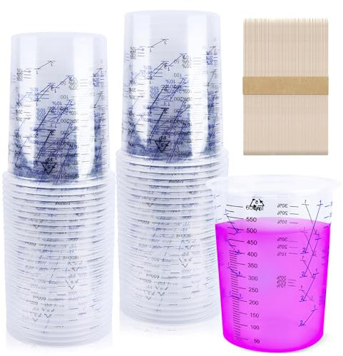 Mischbecher Lack 50STK 600ml Lackmischbecher Einweg Farbmischbecher mit Skala Mischbecher Epoxidharz Farbbecher mit Mischskala für Kunstprojekte Harz Farbe und Pigmente zum Mischen und Abmessen