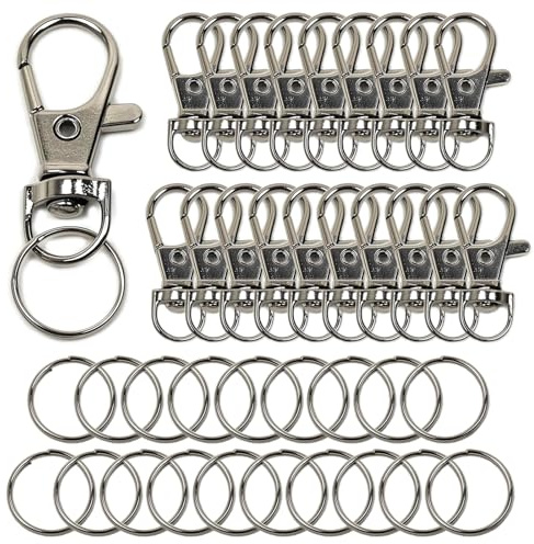 20 Stück Drehbare Schlüsselringe mit Schlüsselring, Schwenk Karabinerhaken Haken, Schwenker Schlüsselanhänger Haken für Schlüsselbund, Schlüsselband, Haustierleinen (Silber)