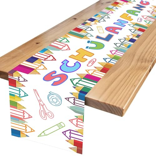 Tischdeko Einschulung,Schulanfang Deko Tischläufer Tischband für Einschulung Schulkind Schulanfang Schuleinführung Schulstart Party Dekoration 180 x 35cm (Weiß)