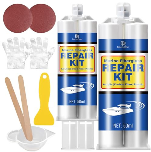 Kit Vetroresina Marina 100ml - Kit di Riparazione Vetroresina per Barche, Moto d'Acqua, Yacht & Tavole da Surf - Ripara Crepe, Fori e Superfici Vetroresina Fibra di Vetro per Veicoli Acquatici