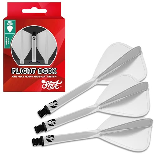 Shot! Darts Flight Deck One Piece Dart Flight and Shaft System, Reduced Deflections, Kite Shaped Flight Clear (350 Micron) Available in Set of 3