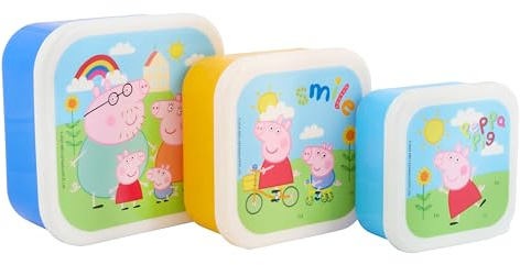 Peppa Pig Hooray Stackable Lunch Boxes - Set of 3, Durable & Eco-Friendly, Ideal for Kids & Peppa Fans - Perfect for School, Picnics & Travel