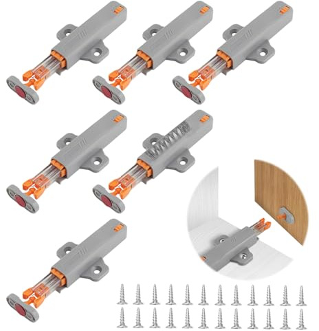 6 PCS Push to Open Door Catches, Heavy Duty Door Catch, Push to Open, Push to Open Latch for Closet Closing Closure Spring Push Latch Door Roller Catch, Release Touch Latch Drawer Grey