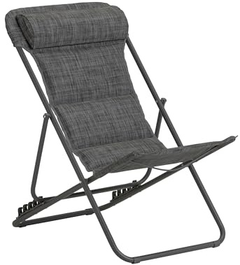 Dehner Campingstuhl Ibiza, dunkelgrau, 87 x 62 x 76 cm | klappbar, inkl. Kopfpolster, Stahl/Textilene/Polyester